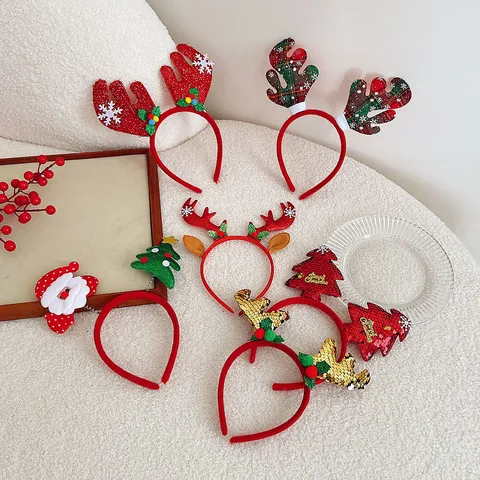 Cartoon Weihnachts Haarreifen Mit Rentiergeweih Weihnachtsmann Schneemann Pailletten Glitzer Haarreif Für Feiertags Party Deko Geschenke