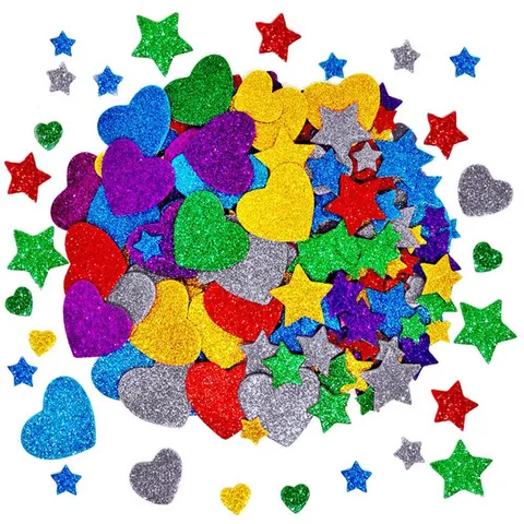 Mehrfarbige Glitzer Schaumstoff Herz Stern Dekorative Patches Aufkleber Für Geburtstag Hochzeit Weihnachten Party DIY Bastelbedarf