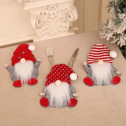 Christmas Gnome Cutlery Holder Rudolph Faceless Old Man Cutlery Bag Tableware Cover For Christmas Dinner Table Decoration Festive Party Supply