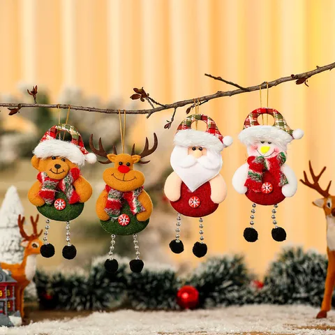 Juego de Colgantes de Tela de Navidad de Poliéster Papá Noel Reno Muñeco de Nieve Oso Adornos Colgantes para Árbol de Navidad