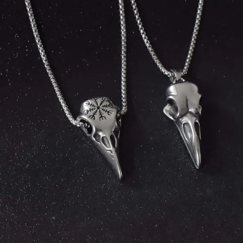 Stainless Steel Bird Skull Pendant Necklace Gothic Raven Skeleton Wicca Compass Jewelry Halloween Gift