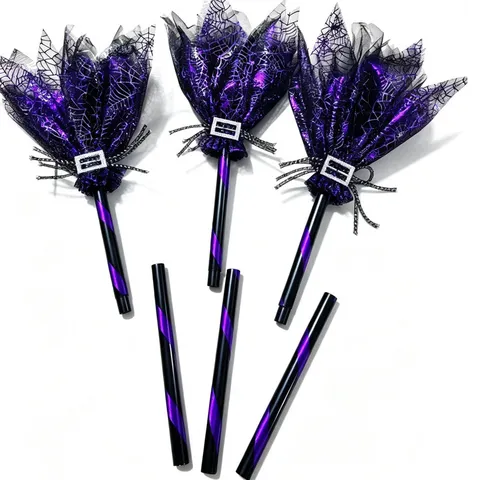 Halloween Witch Broomstick Prop Funny Costume Accessory For Kids Adults Party Decoration Witch Cosplay Decor Polyester Material
