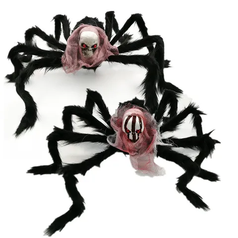 Halloween Dekorative Große Plüsch Totenkopf Spinne Requisiten Realistische Haarige Spinne Mit Roten Augen Für Party Deko