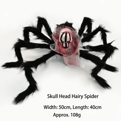 Halloween Dekorative Große Plüsch Totenkopf Spinne Requisiten Realistische Haarige Spinne Mit Roten Augen Für Party Deko
