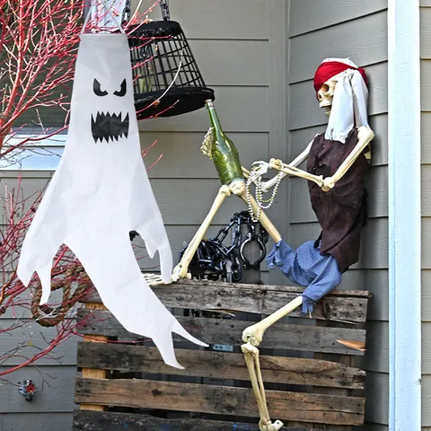 Halloween Geist Windsack Außen Hängende Dekoration LED Leuchtende Polyester Geistergesicht Streamer Feiertag Party Garten Deko