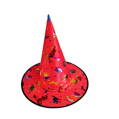 Halloween Hexenhut Bronzieren Muster Zauberhut Für Damen Kinder Maskerade Party Kostüm Zubehör Kürbis Fledermaus Druck Polyester Hut