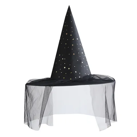 Halloween Spitze Hexenhut Spitzenschleier Spinnennetz Stern Mond Muster Cosplay Kostüm Requisiten Maskerade Party Kopfschmuck