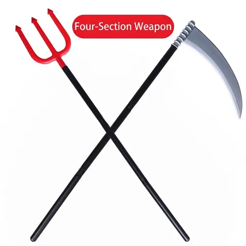 Halloween Detachable Plastic Grim Reaper Scythe And Demon Trident Costume Props For Kids Party Role Play Toy Weapon Accessory