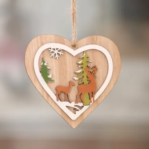 Nordischer Holz Weihnachtsanhänger Lasergeschnitten Hohl 3D Baum Stern Glocke Hirsch Weihnachtsmann Dekoration Für Zuhause