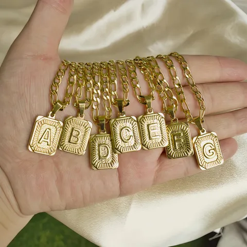Minimalistische Edelstahl Quadratische Buchstaben Anhänger Halskette Gold Hip Hop Initial Alphabet NK Kette Schmuck Für Damen Herren