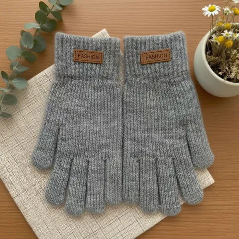 Guanti in Maglia Calda Invernali Ispessiti da Donna Touch Screen Cinque Dita Termici Antivento Guanti da Ciclismo Moda Esterni