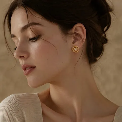 Stainless Steel Spiral Stud Earrings For Women 18K Gold Plated Geometric Mosquito Coil Shape Rhinestone Fashion Jewelry