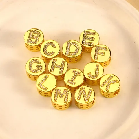 Luxus Vergoldet Kupfer Runde Englische Buchstaben Charms Glänzend Strass DIY Schmuckzubehör