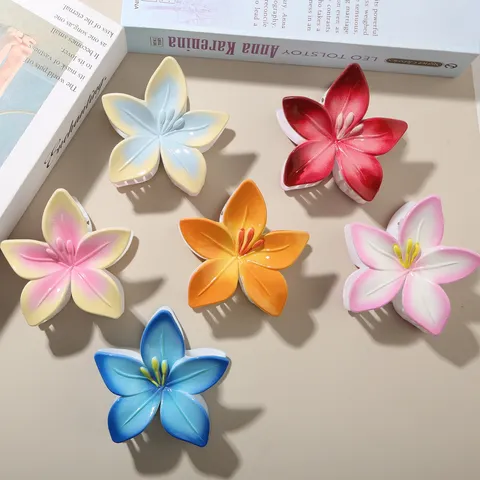 Pince à Cheveux Fleur de Frangipanier Dégradé pour Femme Barrette Requin Tropicale Accessoire de Cheveux Floral de Plage
