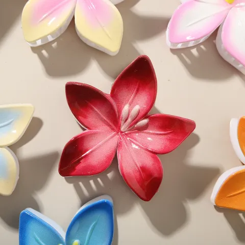 Pince à Cheveux Fleur de Frangipanier Dégradé pour Femme Barrette Requin Tropicale Accessoire de Cheveux Floral de Plage