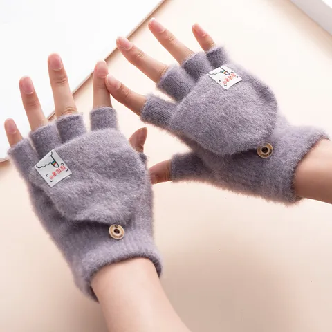 Guanti in Lana Lavorati a Maglia Caldi Inverno Uomo Donna Spessi con Copertura a Mezzo Dito Casual Tinta Unita Morbidi Guanti Termici