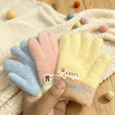 Guanti Lavorati a Maglia a Cinque Dita Caldi e Ispessiti Invernali per Bambini Simpatica Toppa di Animali dei Cartoni Animati Guanti per Neonati
