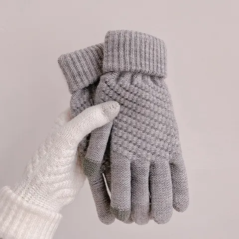 Women Winter Thickened Knitted Touch Screen Gloves Warm Woolen Cycling Gloves Free Size