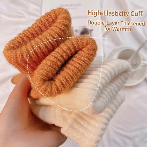 Women Winter Thickened Knitted Touch Screen Gloves Warm Woolen Cycling Gloves Free Size