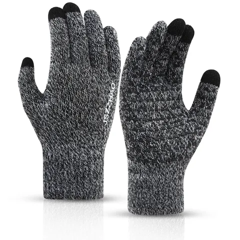 Gants Chauds d'Hiver en Tricot Tactile Coupe-vent Antidérapant Thermique Doublé Polaire pour Hommes Femmes