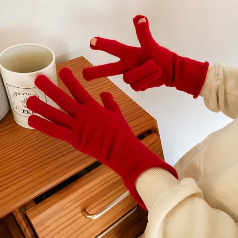 Guanti Lavorati a Maglia Termici Invernali da Donna Tinta Unita Touchscreen Cinque Dita Guanti da Esterno Freddo Caldi Guanti in Acrilico
