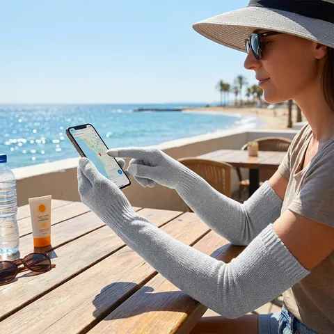 Women Ice Silk Sun Protection Gloves Extended UV Protection Touch Screen Outdoor Cycling Summer Sunshade Gloves