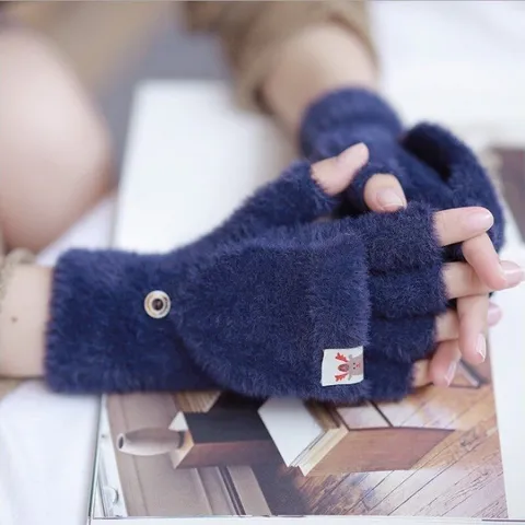 Guanti Invernali Caldi in Maglia Peluche Mezzo Dito Copertura Ribaltabile Simpatico Corno di Cervo Spessi Tempo Freddo