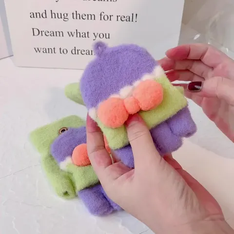 Women Winter Warm Knit Gloves Cute Bow Cat Claw Flip Cover Half Finger Thickened Fleece Touch Screen Mittens