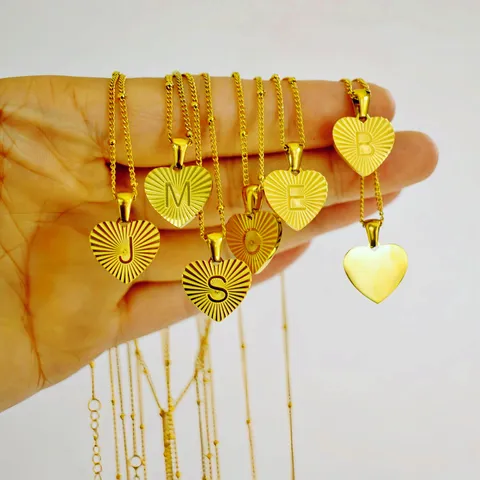 Edelstahl Sonnenstrahl Herz Buchstabe Anhänger Halskette Vintage Schick Mode Schmuck Geschenk Für Damen Herren