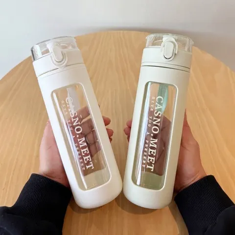 Vaso de Viaje Deportivo de Vidrio de Borosilicato Moderno Minimalista Con Pajita Funda Aislante Portátil Resistente A Altas Temperaturas Hermético
