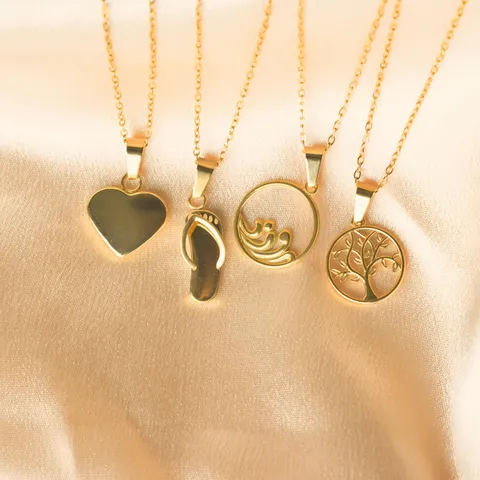 Minimalist Stainless Steel 18K Gold Plated Heart Tree Wave Slipper Pendant Necklace Fashion Jewelry For Women Men