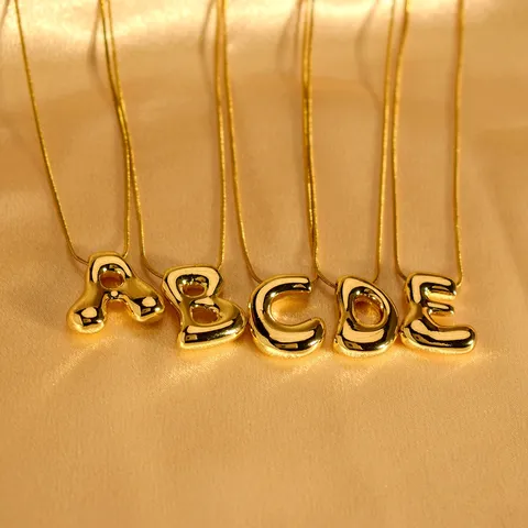 Mode Kupfer Blasen Buchstabe Anhänger Halskette Edelstahl Schlangenkette Vergoldet Initialen Schmuck Für Damen