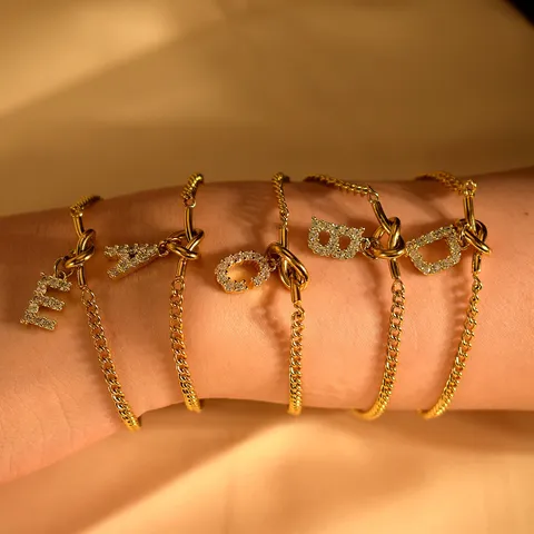 Minimalistisch Edelstahl Buchstaben Anhänger Armband Für Damen Vergoldet Strass Initial Kette Modeschmuck Geschenk