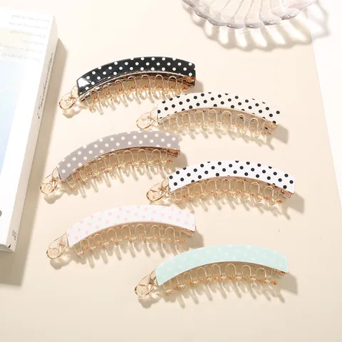 Large Cellulose Acetate Polka Dot Banana Clip For Women Korean Style Ponytail Holder Hair Claw Minimalist Hair Accessory