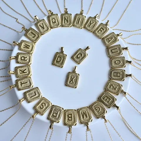 Edelstahl Quadratischer Buchstabe Anhänger Halskette Mode Alphabet Initialen Hip Hop Schmuck Geschenk