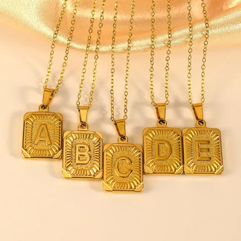 Edelstahl Quadratischer Buchstabe Anhänger Halskette Mode Alphabet Initialen Hip Hop Schmuck Geschenk