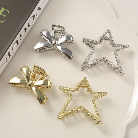Korean Minimalist Alloy Hair Claw For Women Bowknot Star Shape Metal Hair Clip Gold Silver Gun Black Hair Accessories