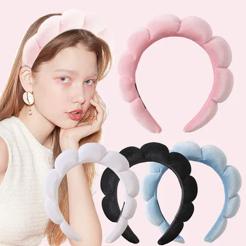 Serre-tête Rembourré en Velours à la Mode pour Femmes Serre-tête Bulle Nuage en Éponge Douce pour le Lavage du Visage Coiffage Quotidien