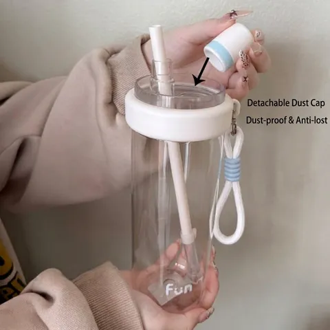 Minimalistische Tragbare Kunststoff Wasserflasche Im Koreanischen Stil Mit Strohhalm Und Trageband Transparenter Becher Für Studenten