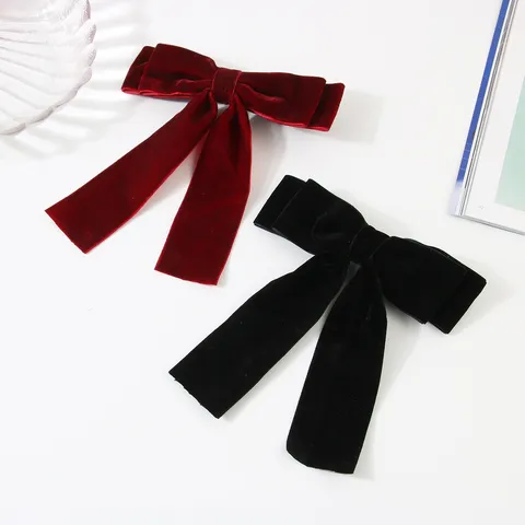 Large Gold Velvet Bow Streamer Hair Clip Handmade Sweet Burgundy Black Duckbill Clip Retro High-end Hairpin Women Accessory