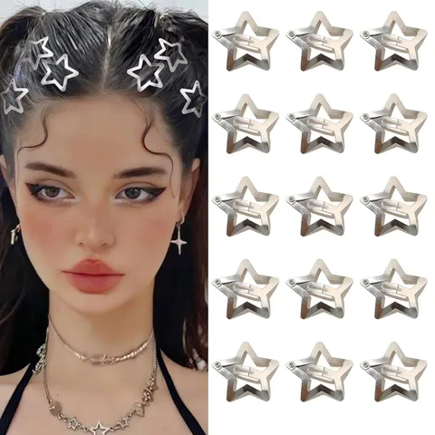 Fermagli per Capelli a Stella in Metallo Geometrici Cavi Stella Forcine Cool Girl Y2K Stella BB Clip Accessori per Capelli per Donna Ragazze