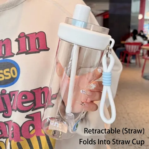 Minimalistische Tragbare Kunststoff Wasserflasche Im Koreanischen Stil Mit Strohhalm Und Trageband Transparenter Becher Für Studenten