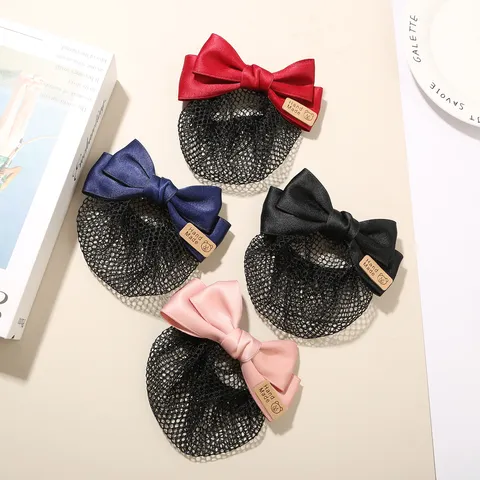 Professional Bowknot Hairnet Hair Clip Satin Ribbon Bun Cover For Bank Flight Attendant Women Handmade Office Hair Accessories