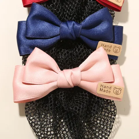 Professional Bowknot Hairnet Hair Clip Satin Ribbon Bun Cover For Bank Flight Attendant Women Handmade Office Hair Accessories