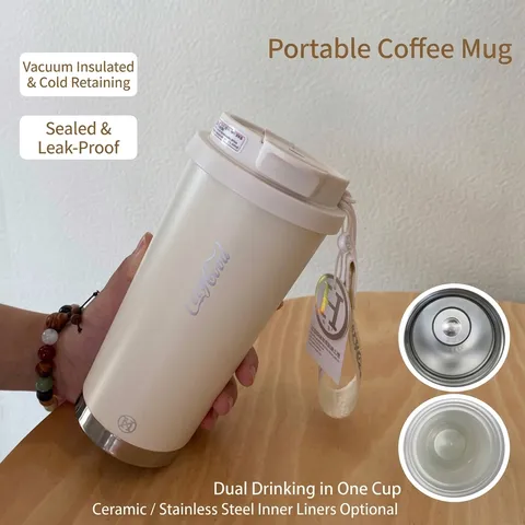 Keramik-Innentank Vakuumisolierter Kaffeebecher 316 Edelstahl Wasserflasche Mit Tragbarem Griff Strohhalm Auslaufsicherer Becher Für Reise Büro Zuhause