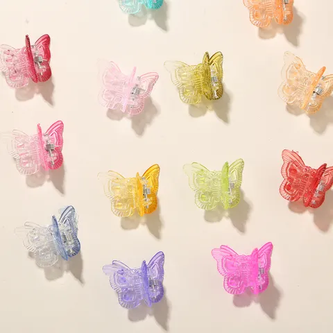 Multicolor Butterfly Mini Hair Claw Clips 2cm PS Plastic Lacquered Gradient Hair Grips For Women Kids Daily Braiding Accessories