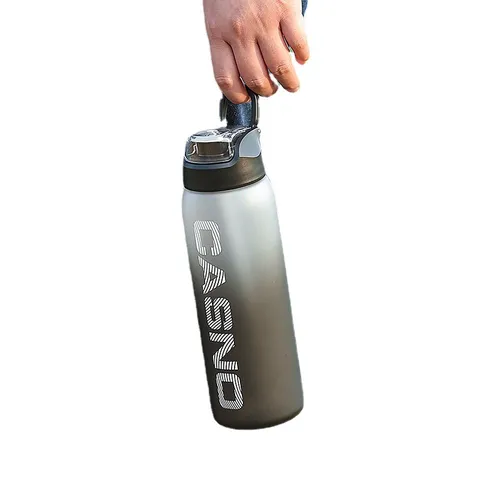 Große Kapazität Outdoor Sport Kunststoff Wasserflasche Verlauf Farbe Matte Trinkgeschirr Mit Strohhalm Auslaufsicherer PC Becher Für Fitness Büro