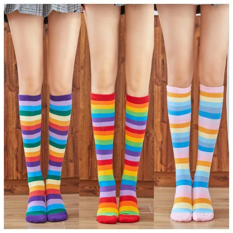 Calze al Polpaccio a Righe Arcobaleno in Cotone Unisex Colorate Casual Traspiranti Lunghi Calzini per Sport e Uso Quotidiano