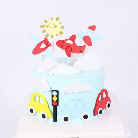 Creatieve Cartoon EVA Schuim Taarttopper Vliegtuig Auto Zon Wolk Topper Voor Baby Verjaardagsfeestje Benodigdheden Taart Decoratie