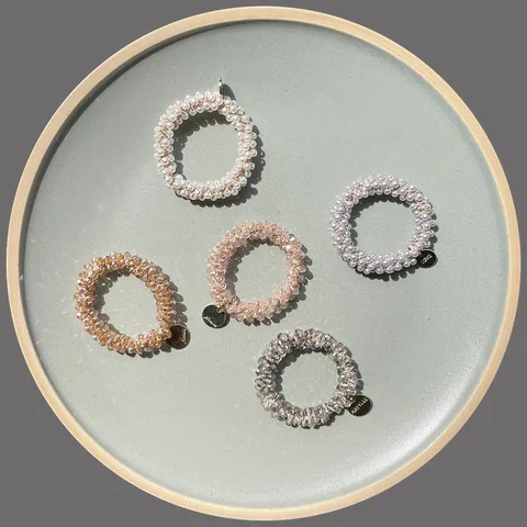 Elegant Crystal Artificial Pearl Woven Hair Ties For Women Minimalist Handmade Beaded Scrunchies Elastic Hair Bands Jewelry Accessories